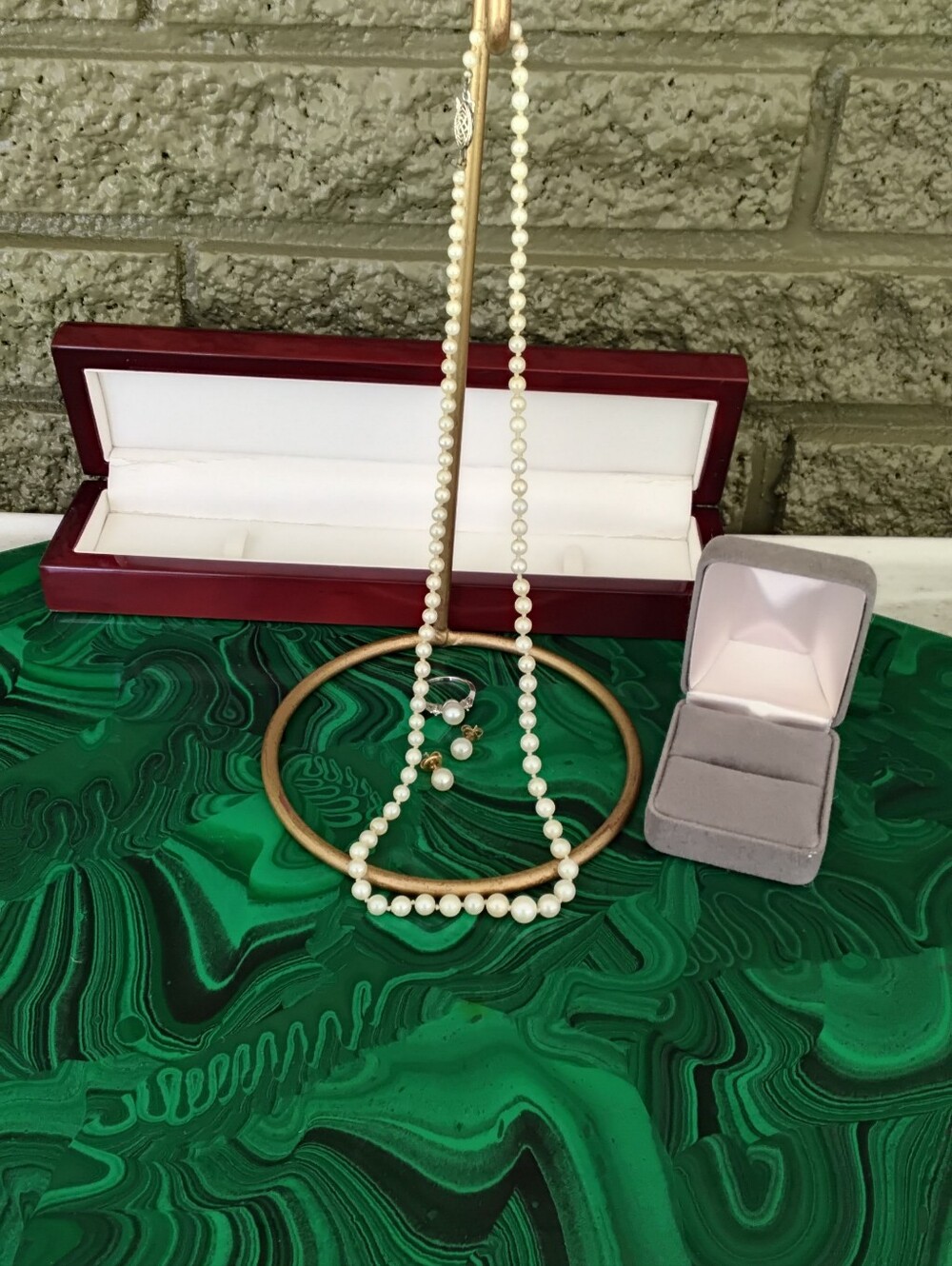 Mikimoto 22"Necklace 94Pearls 14KWG & Legend Jewerly Solitaire Ring, Stud Earrin